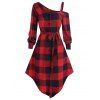 Robe à Carreaux Asymétrique à Col Oblique - Rouge Lave XL