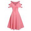 Robe Chinée Découpée Décontractée Ligne A Nouée à Epaules Dénudées et Trou de Serrure avec Nœud Papillon - Rose Flamant XL