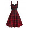 Robe à Carreaux Bouclée  à Lacets - Rouge Vineux M