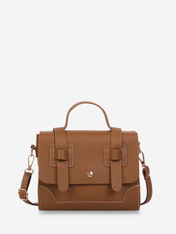 Sac à Bandoulière Simple en Cuir Poignée en Haut - Brun 