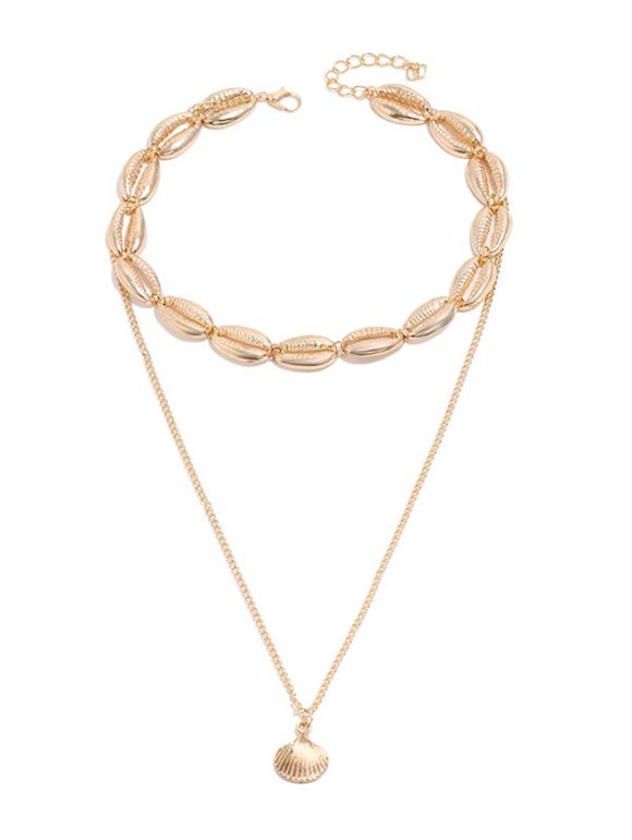 Collier Superposé Pendant en Forme de Coquille de Mer - Or 
