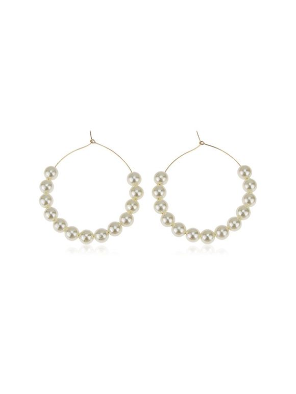 Boucles d'Oreilles Créoles de Perles Fantaisies pour Mariage - Blanc 