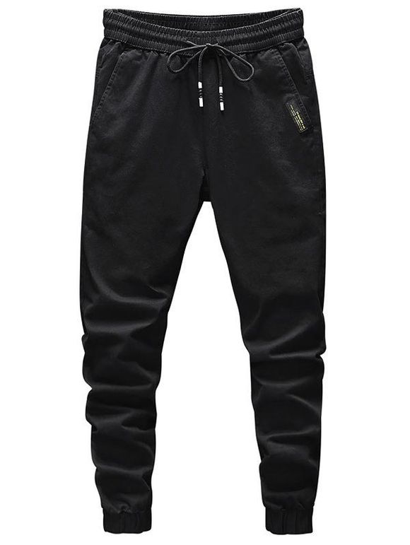 Pantalon de Jogging Applique en Couleur Unie à Cordon - Noir L