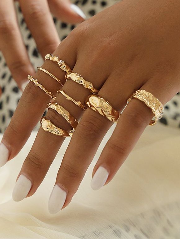 9 Piece Simple Style Crinkle Metal Finger Rings Set - GOLD 