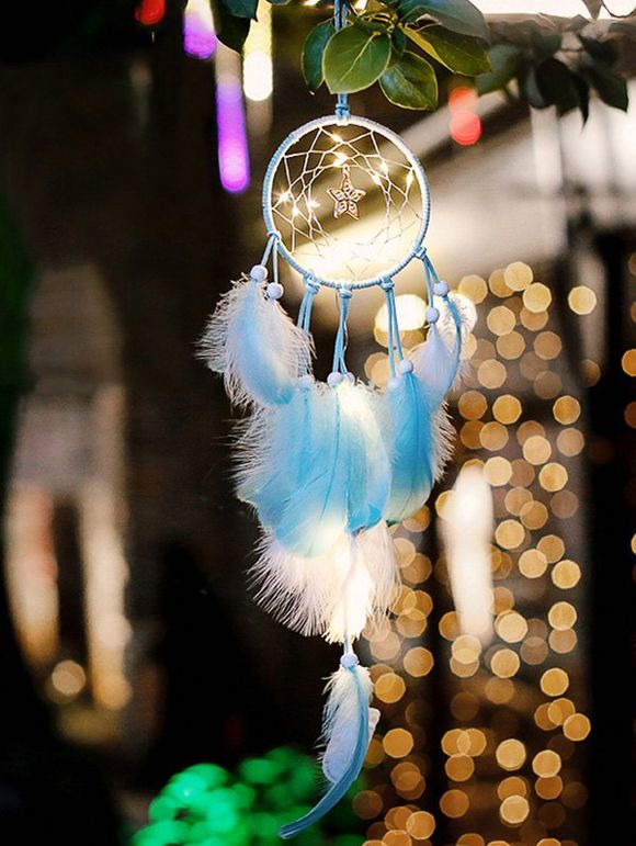 Attrape-Rêve Plume Lumières LED en Forme d'Etoile Décoration de la Maison - Ciel Bleu Foncé 