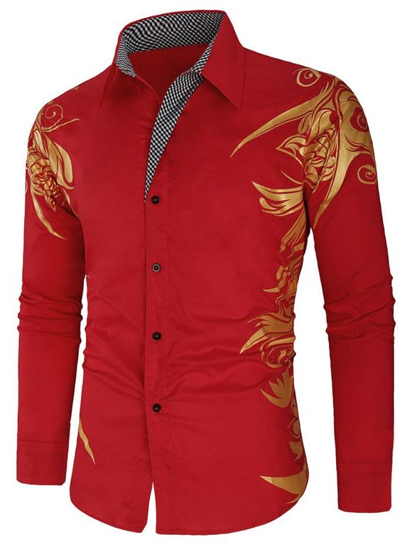 Chemise Boutonnée Panneau à Carreaux Imprimé - Rouge XL