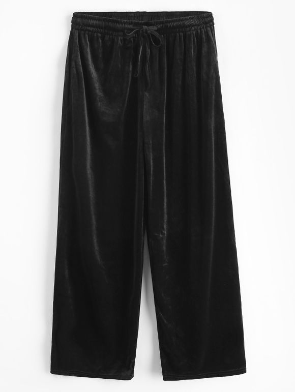 Pantalon en Velours à Taille Élastique Grande Taille - Noir L