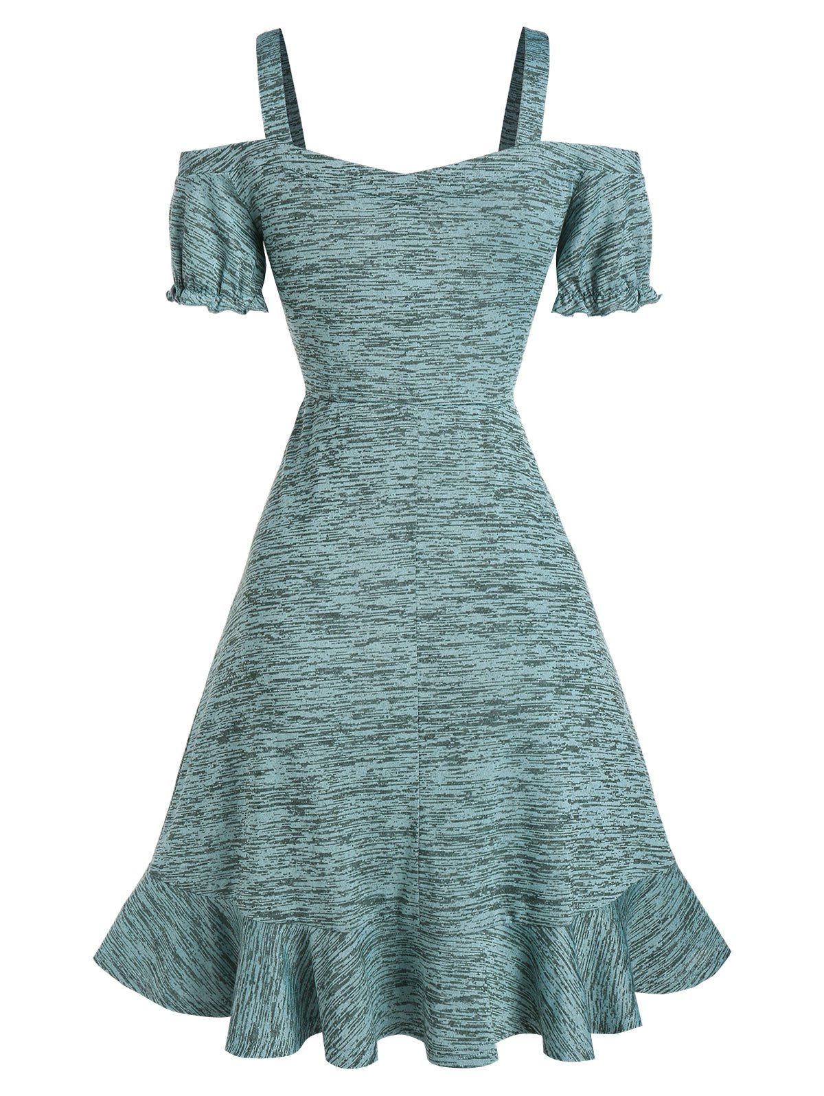 Mini-Robe à Épaules Dénudées à Volants avec Paillettes - Vert clair 2XL