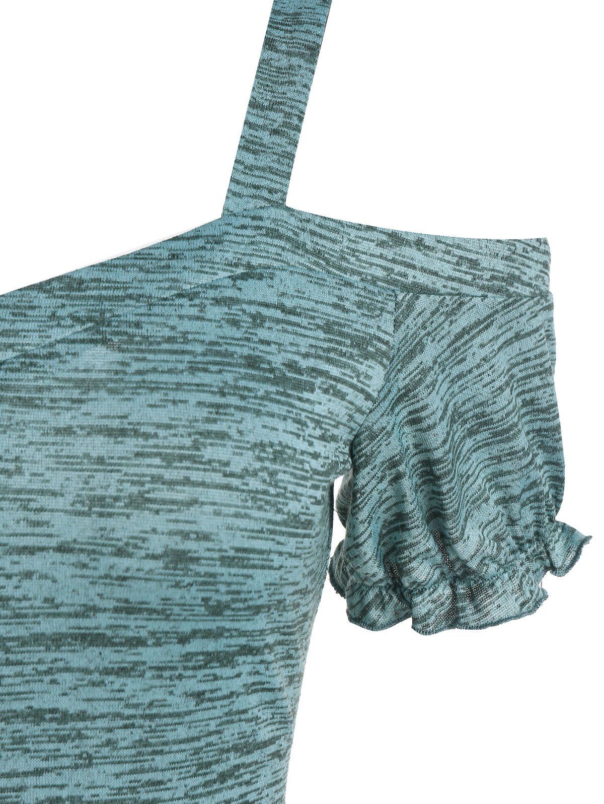 Mini-Robe à Épaules Dénudées à Volants avec Paillettes - Vert clair 2XL