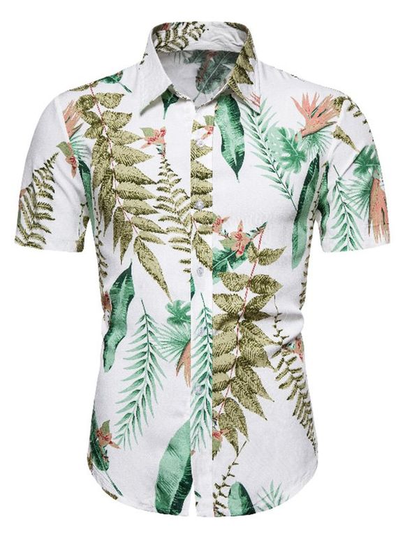 Chemise Hawaiienne Boutonnée à Imprimé Feuille - multicolor L