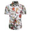 Chemise Maigre Vintage Fleur Imprimée à Manches Courtes - multicolor L
