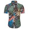 Chemise Hawaïenne Feuille et Léopard Imprimés à Manches Courtes - multicolor L