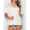 Flower Lace Insert Tasseled Knotted Blouse - WHITE L