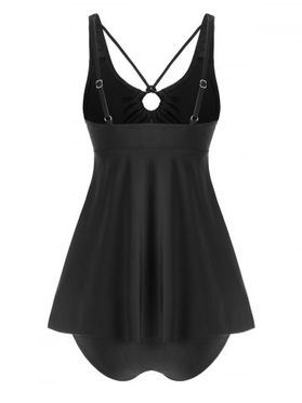 Solid O Ring Strappy Plus Size Tankini Swimsuit