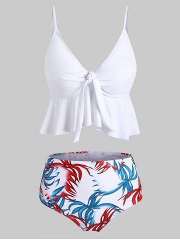 floral-leaves-print-knotted-tankini