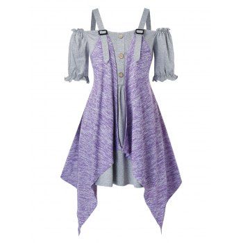 

Plus Size Off Shoulder Poet Sleeve T-shirt with Space Dye Cardigan, Multicolor