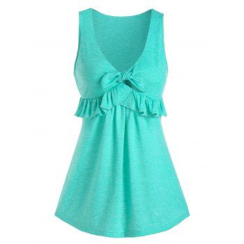 

Front Knot Ruffled Plunge Tank Top, Celeste