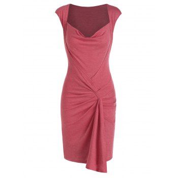 

Ruffled Cowl Neck Sheath Dress, Light coral