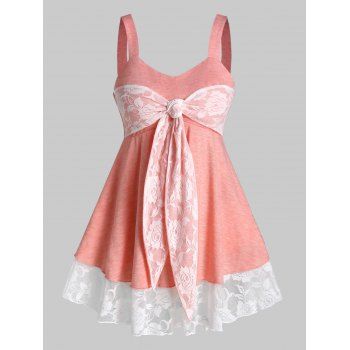 

Tie Knot Lace Insert Tank Top, Orange pink