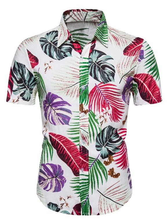Chemise à Imprimé Feuille Tropicale Hawaïenne Boutonnée - multicolor 2XL