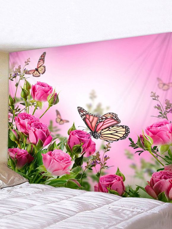 Tapisserie Fleur et Papillon Imprimés - Rose Vif W79 X L59 INCH