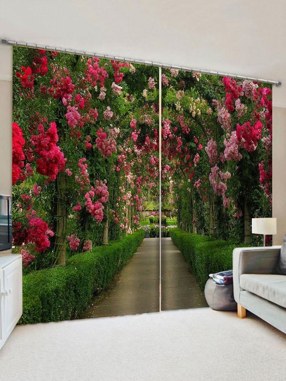 Rideaux de Fenêtre Décoratif 3D Fleur et Jardin Imprimés - multicolor W30 X L65 INCH X 2PCS