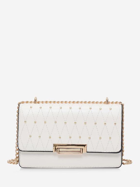 Sac à Bandoulière Carré avec Chaîne - Blanc Chaud 