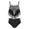 Maillot de Bain Tankini Croisé Gainant à Imprimé Tribal Style Ethnic - Noir S