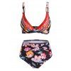 Metal Ring Floral High Waisted Bikini Swimsuit - multicolor M