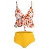 Floral Leaves Print Knotted Tankini Set - OCEAN BLUE S