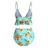 Sunflower Tummy Control Swimsuit Lace Insert Ruffle High Rise Tankini Swimwear - AQUAMARINE S