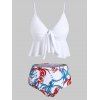 Floral Leaves Print Knotted Tankini Set - WHITE S
