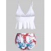 Floral Leaves Print Knotted Tankini Set - WHITE S
