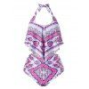 Maillot de Bain Tankini Cœur de Grande Taille à Volants à Col Halter - multicolor 2X