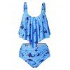 Plus Size Ruched Tie Dye Overlay Tankini Swimwear - DODGER BLUE 3X