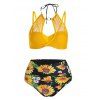 Ensemble de Bikini Tournesol Imprimé en Maille Insérée - Jaune Canard Caoutchouc 2XL