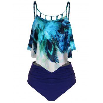[36% OFF] 2024 Peacock Feather Cut Out Overlay Tankini Set In ...