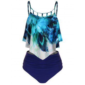 

Peacock Feather Cut Out Overlay Tankini Set, Multicolor