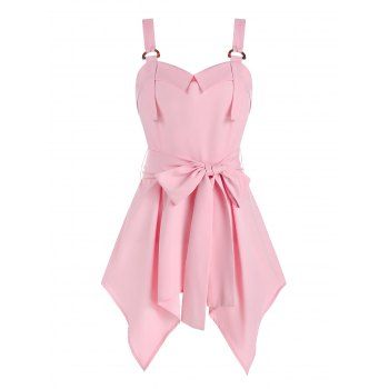 

Bowknot Belted Handkerchief High Waisted Flare Tank Top, Pink
