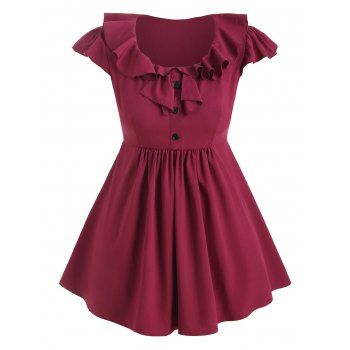 

Plus Size Ruffled Mock Button Blouse, Red wine