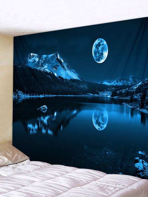 Tapisserie Murale Pendante Art Décoration Lune Nuit et Montagne Imprimés - multicolor W59 X L51 INCH