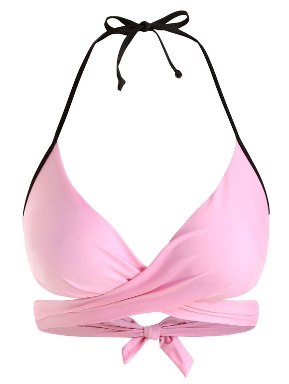 Haut de Bikini Enveloppé Croisé Contrasté de Grande Taille - Rose 1X