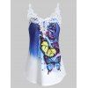 Débardeur Papillon Imprimé Panneau en Dentelle - Bleu Océan XL