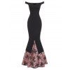 Robe de Bal Sirène Superposée Fleuri en Maille à Épaule Dénudée - Noir M