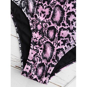 

Contrast Snake Print Lattice Side Plus Size Bikini Swimsuit, Pink