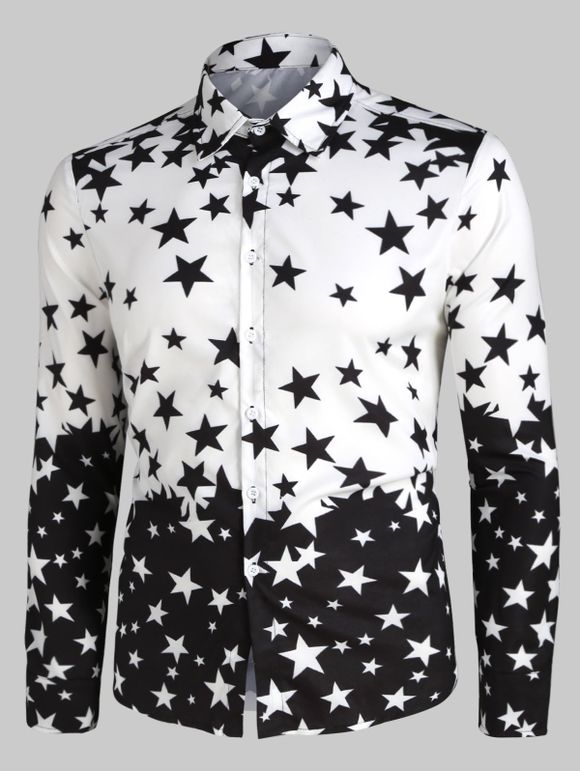 Chemise Boutonnée Étoile Imprimée à Manches Longues - Noir XL