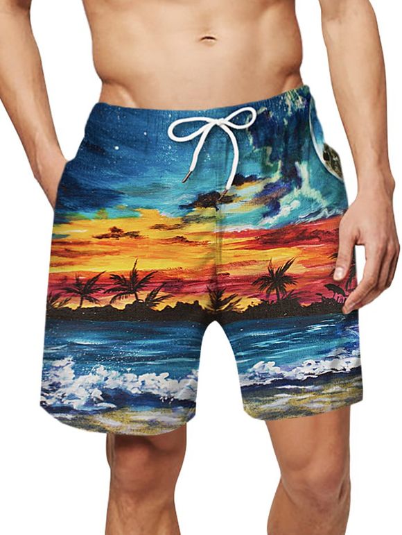 Beach Scenic Print Board Shorts - multicolor L