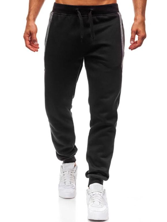 Pantalon de Jogging en Couleur Jointive à Cordon - Noir L