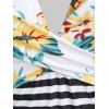 Flower Striped Crossed Open Back One-piece Swimsuit - multicolor S