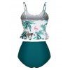 Animal Leaf Print Peplum Tummy Control Tankini Swimwear - BLUE IVY S